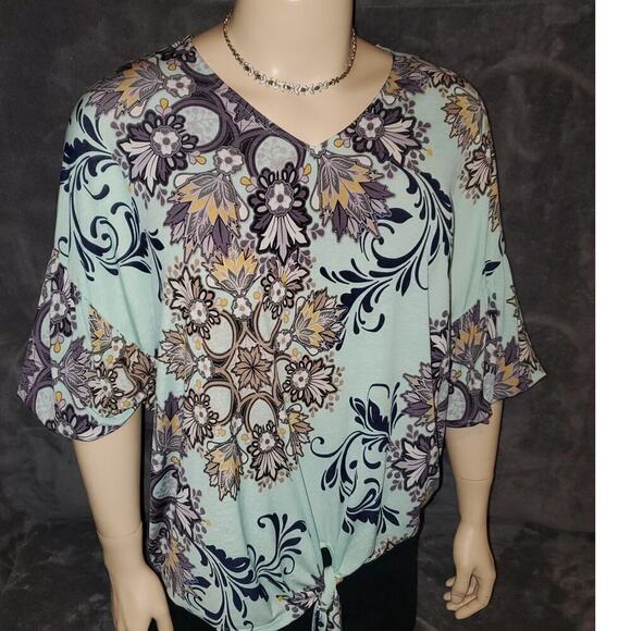 Perfectly Priscilla Woman's blouse shirt puff sleeves with tie bottom XXXL - Picture 4 of 7